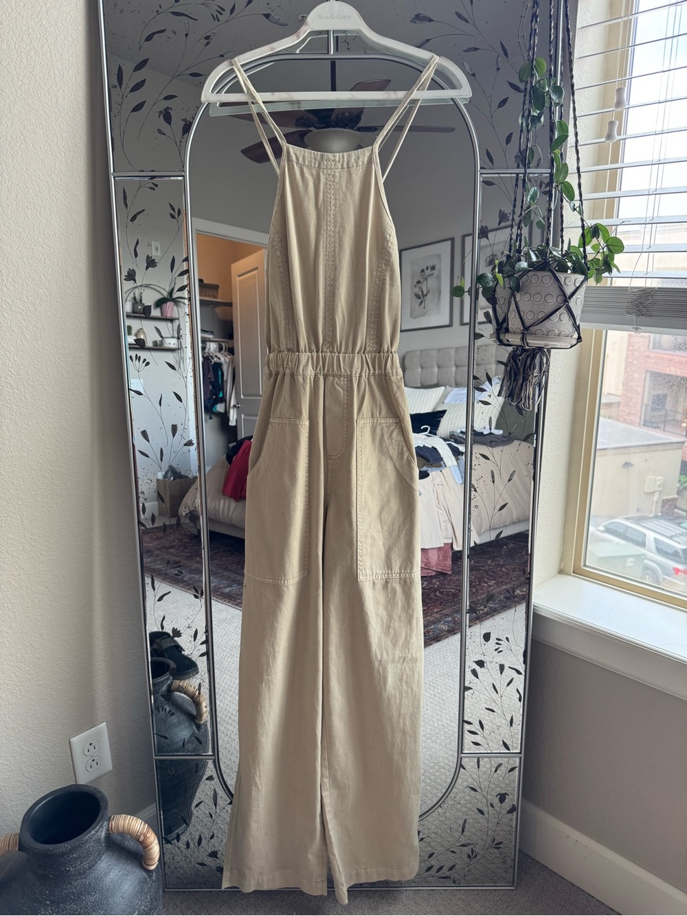 Beige Wide-Leg Jumpsuit with Pockets